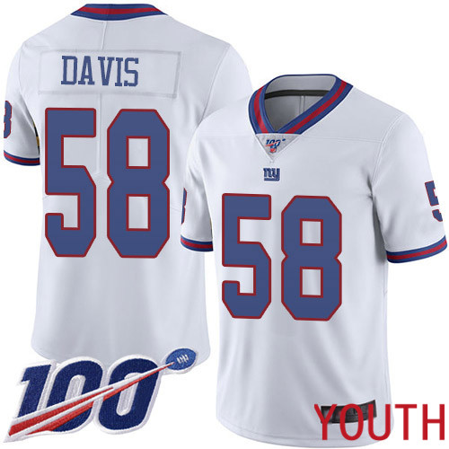 Youth New York Giants #58 Tae Davis Limited White Rush Vapor Untouchable 100th Season Football NFL Jersey